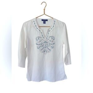 Kaktus turquoise, and silver beaded linen top, Size Small